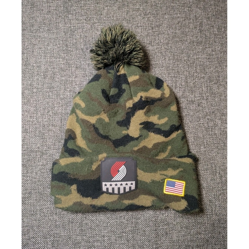 Portland Trail Blazers Pom Winter Beanie Hat Green Camo One Size NBA Basketball